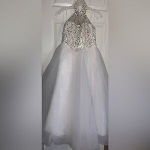 Little Girls Beaded.Sequined Halter Bodice Ballgown